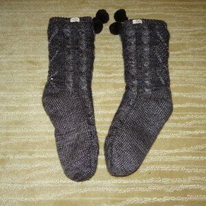 UGG Women Pom Pom Fleece Lined Crew Cozy Chunky Knit Socks